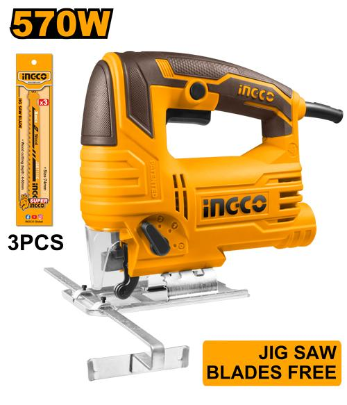 INGCO JS57028 570W Jigsaw Variable Speed 4-Step Pendulum with 3 Saw Blades