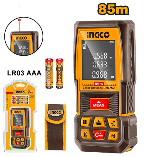 INGCO HLDD07085 85m Laser Distance Detector 9 Measurement Modes with AAA Batteries Leather Pouch Double Blister