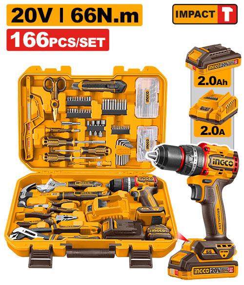 INGCO HKTHP41662 20V Cordless Impact Drill 166 Pcs Tool Set