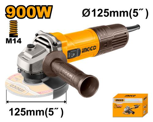 INGCO AG90028 900W 5 inch 125mm Angle Grinder with M14 Spindle Auxiliary Handle and Color Box