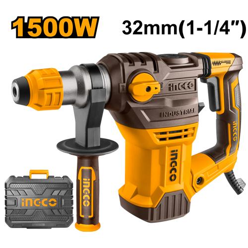 INGCO RH150028 1500W 32mm Industrial SDS Plus Rotary Hammer with Anti-Vibration and BMC Case