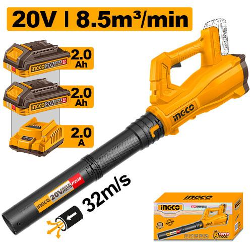 INGCO CABLI203232 20V Cordless Blower 8.5m3/min with 2x2.0Ah Batteries and Charger Color Box
