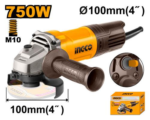 INGCO AG750282 750W 4 inch 100mm Angle Grinder with Auxiliary Handle and Color Box