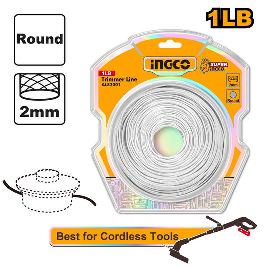 INGCO ALS2001 2mm Round Trimmer Line 1LB 120m Double Blister Pack Best for Cordless Trimmers and Brush Cutters