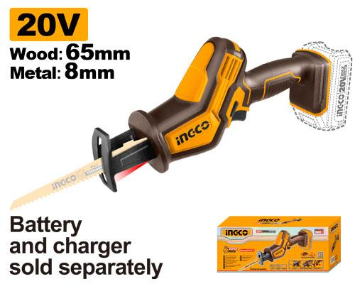 INGCO CRSLI6508 20V Cordless Reciprocating Saw 65mm Wood 8mm Metal with LED Work Light Battery Sold Separately
