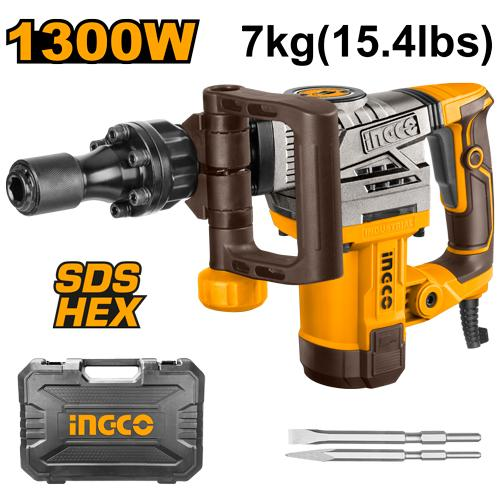 INGCO PDB130018 1300W 7kg SDS Hex Demolition Breaker with Anti-Vibration System and BMC Case