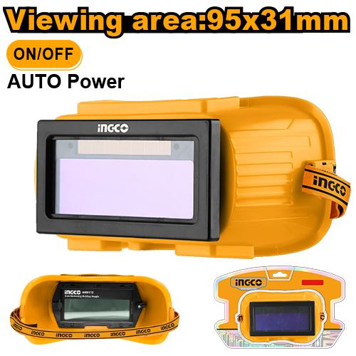 INGCO AHM112 Auto-Darkening Welding Goggle 95x31mm DIN 11 UV IR DIN 16 Solar Battery Dual Sensor Auto ON OFF Double Blister
